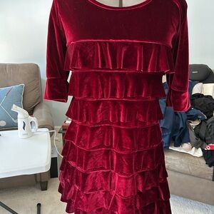 Elegant Velvet Midi Dress in Rich Red